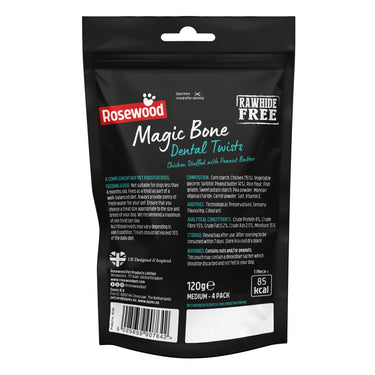 Rosewood Magic Bone Dental Twist Chicken Stuffed with Peanut Butter Medium Dog Treats 4pcs 120g - 120g